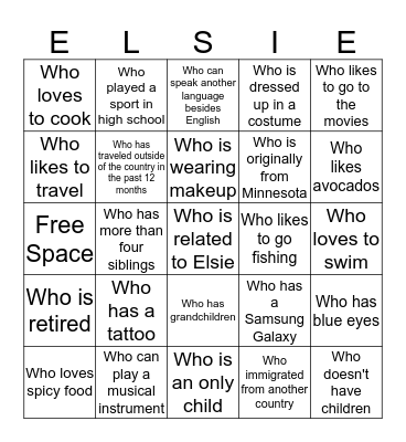 Find Someone Who... Bingo Card