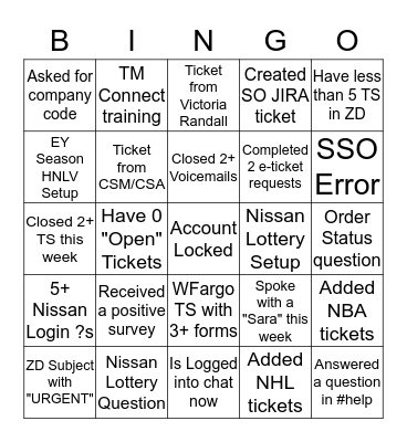 Support Bingo Card