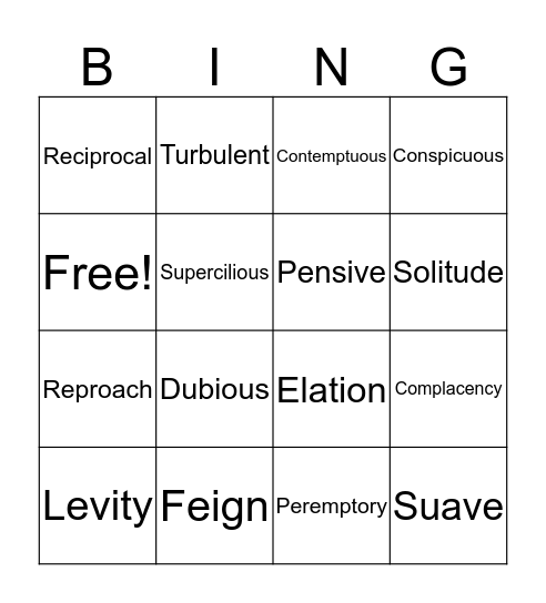 Vocabulary Unit 2 Bingo Card