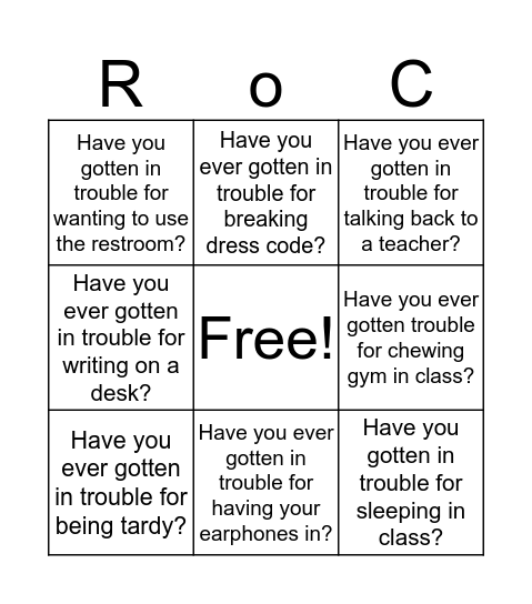 ROC BINGO! Bingo Card