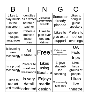 Meet & Greet Bingo Card