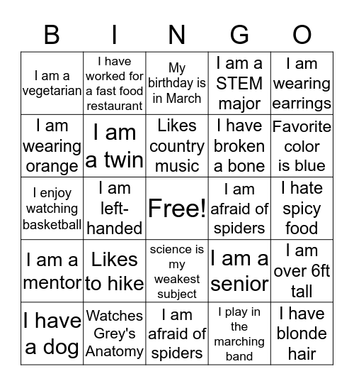 Mentor/Mentee B I N G O Bingo Card