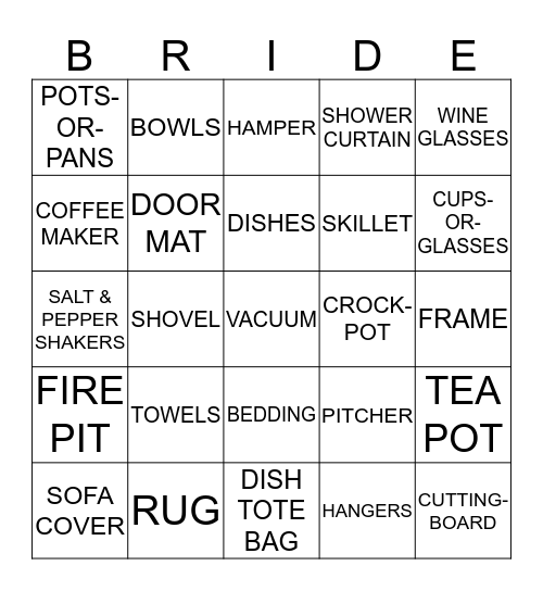 BRIDAL SHOWER BINGO Card