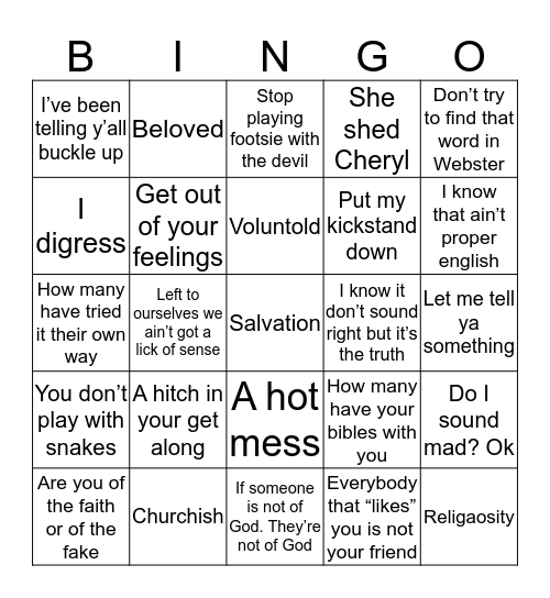 Evans Hill “O” Bingo Card