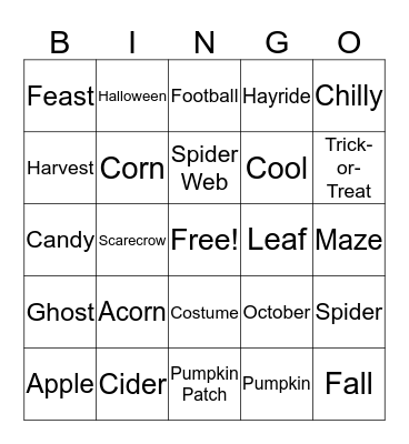 Fall Fun Bingo! Bingo Card