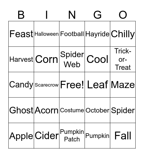 Fall Fun Bingo! Bingo Card