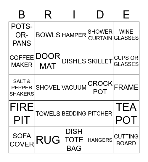 BRIDAL SHOWER BINGO Card