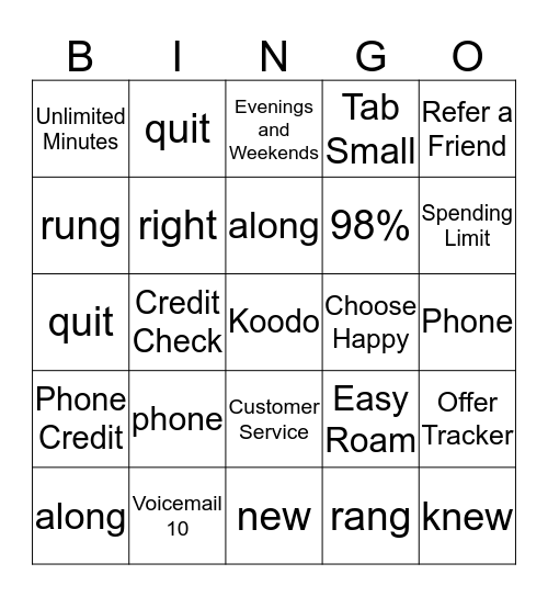 Koodo Bingo Card