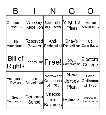 Unit 3 Study Guide Bingo Card
