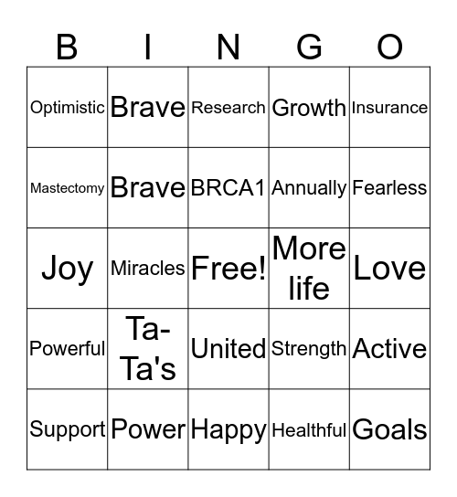 Breast Cancer Awareness Bingo  Bingo Card