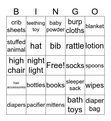 Baby Shower Bingo! Bingo Card