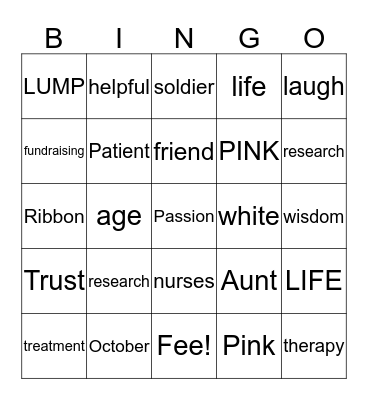 Breast Cancer Awareness Bingo Card