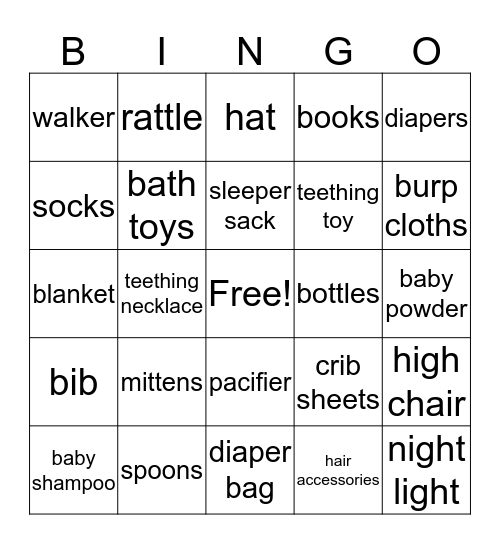Baby Shower Bingo! Bingo Card