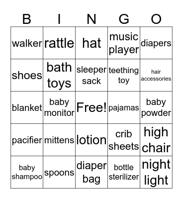 Baby Shower Bingo! Bingo Card