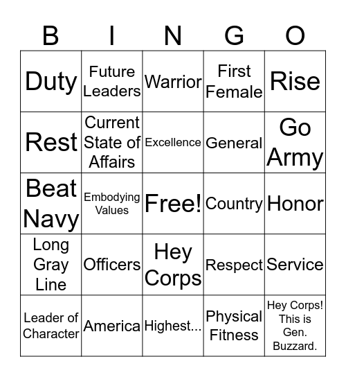 Thayer Award Speech Bingo Card