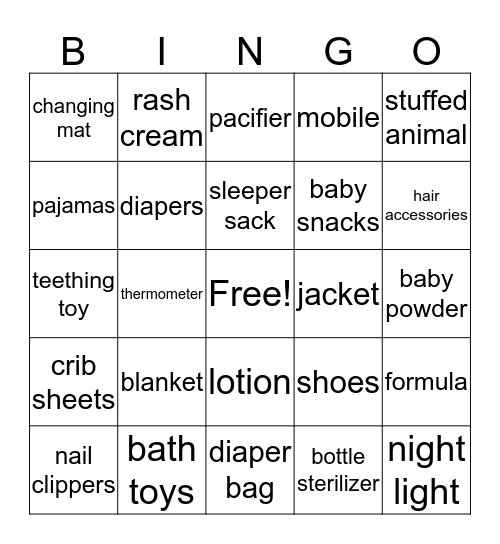 Baby Shower Bingo! Bingo Card