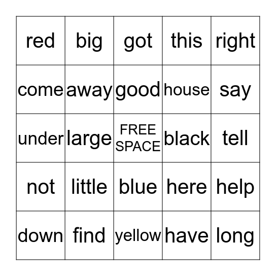 Vocabulary Bingo Card