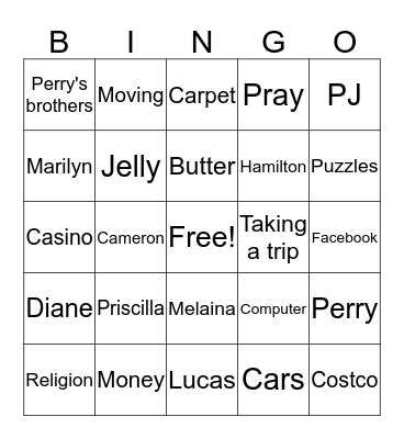 Mom Bingo Card