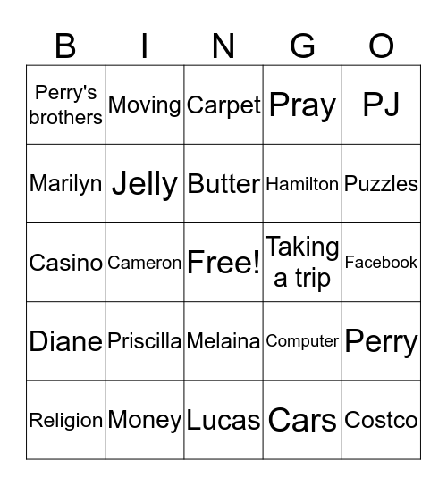 Mom Bingo Card