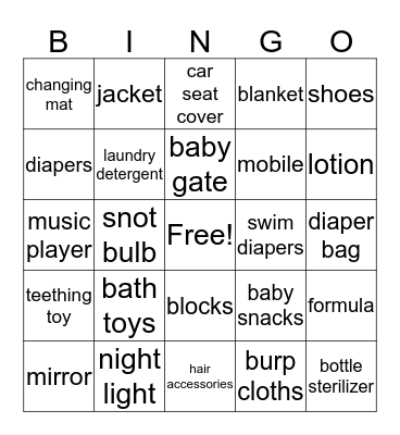 Baby Shower Bingo! Bingo Card
