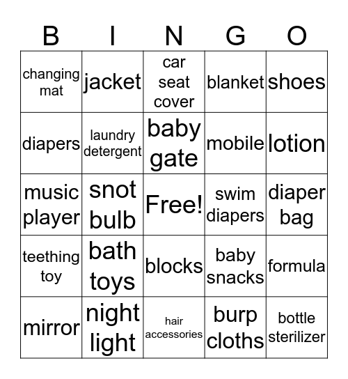Baby Shower Bingo! Bingo Card