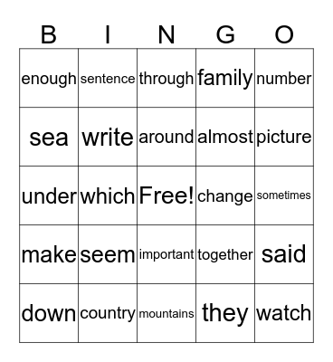 Untitled Bingo Card