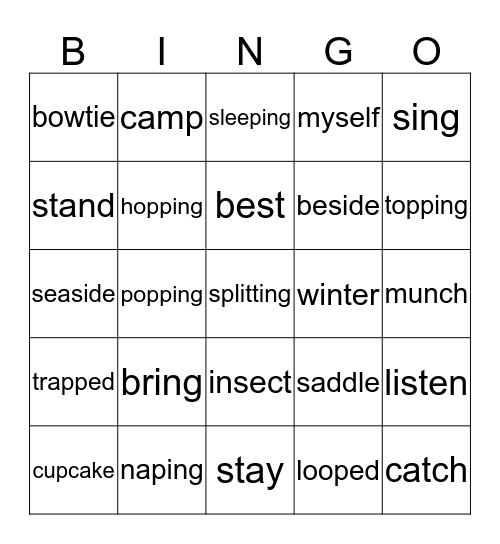 Chunking Bingo Card