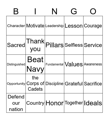 Thayer Award Bingo Card