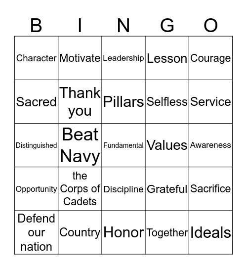 Thayer Award Bingo Card