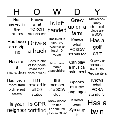 HOWDY Bingo Card