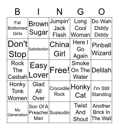 BRITISH INVASION SONGS Bingo Card