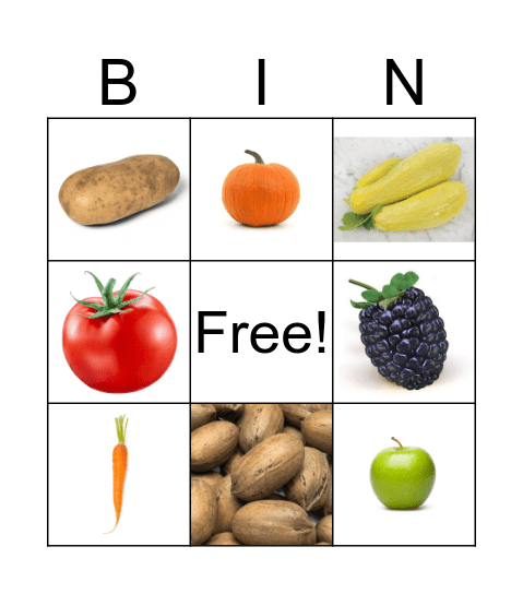 Harvest Bingo Card