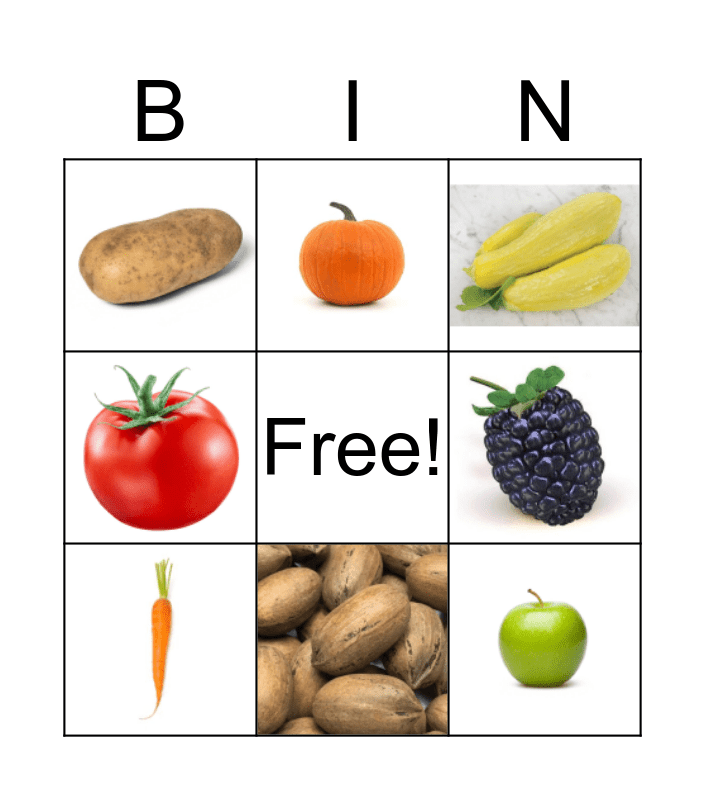 Harvest Bingo Card