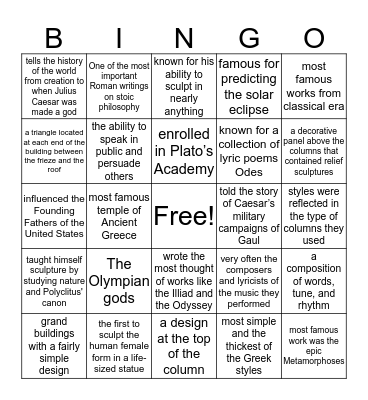 Classical Era Bingo Card