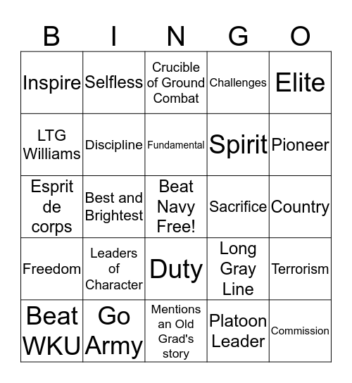 West Point Speech Bingo Card
