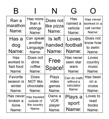 ICEBREAKER BINGO Card