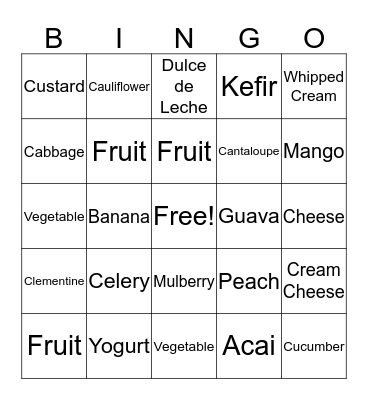 Food Bingo! Bingo Card