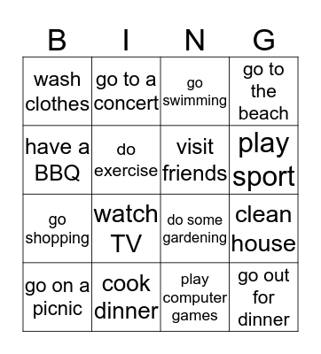 Weekend Bingo Card