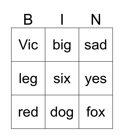 My First Words Bingo Card