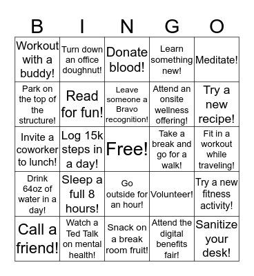 Shannon's Wellness Bingo Challenge! Bingo Card