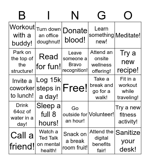 Shannon's Wellness Bingo Challenge! Bingo Card