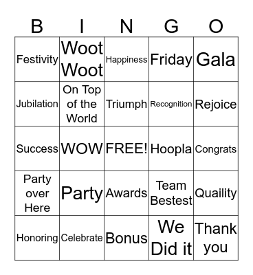 Celebration Bingo Card