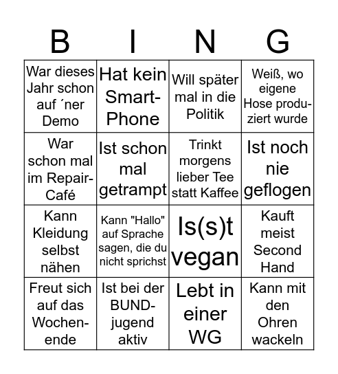 Konsum Kennenlern Bingo Card