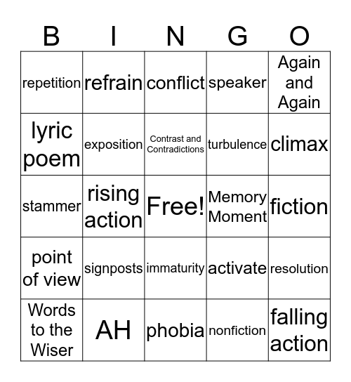 End of Quarter 1 Important Vocabulary Bingo Card