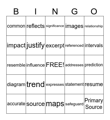 EOC Vocabulary Bingo Card