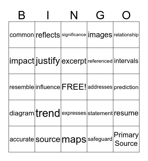 EOC Vocabulary Bingo Card