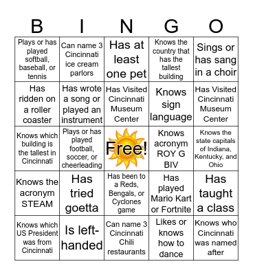 RBI SOLAR & HARTWELL 6TH GRADE BINGO Card