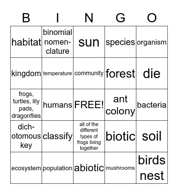 Science BINGO Card