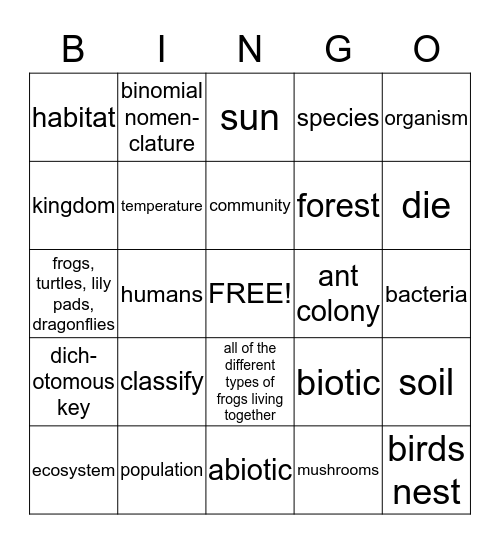 Science BINGO Card