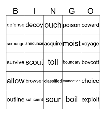 Spelling Bingo Card